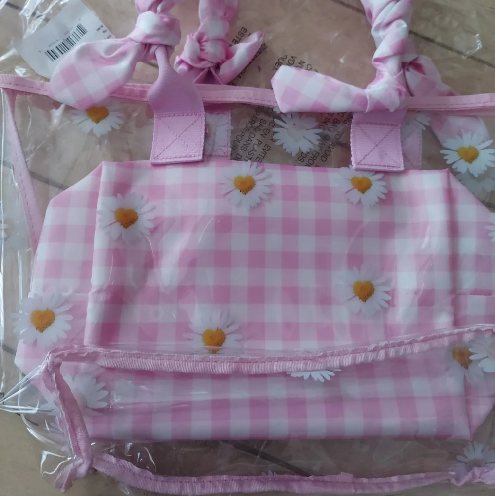 Iscream Daisy Love Clear Tote & Gingham Pink Pouch BNWT SO RETIRED